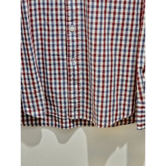 J.Crew Mens Button-Down Red & Blue Gingham Shirt Long Sleeve Cotton Slim Fit Cas - Picture 7 of 12